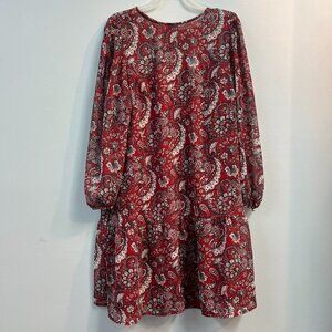 LOFT Shimmer Paisley Flounce Dress Red Blue Floral Boho Women's Long Sleeve